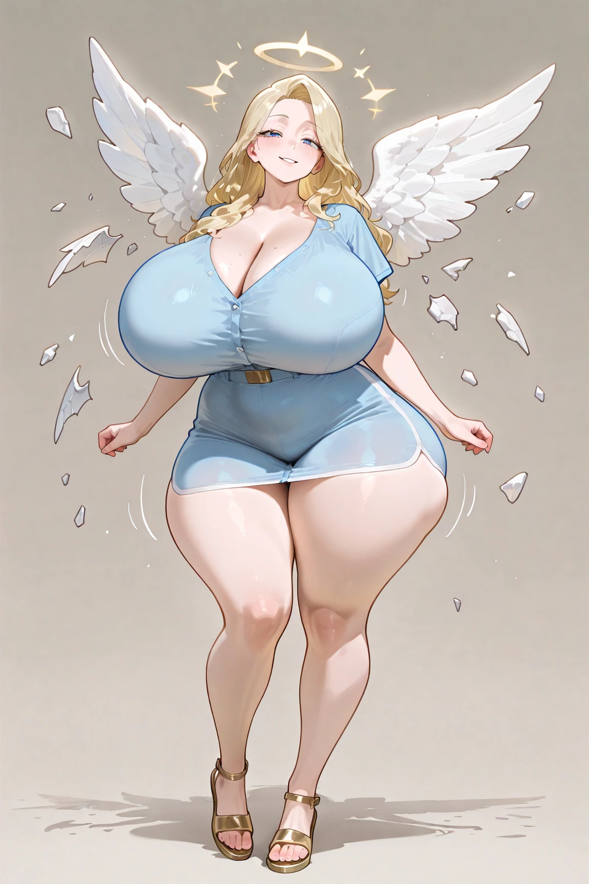 Row, a character from Tate no Yuusha, In her adult human form she is a tall woman who has long, loose, slightly wavy blonde hair., that cascades down her back with a sleek and voluminous look. Big, blue eyes with a seductive appearance but maintaining their characteristic shine. clear and smooth skin. Figure with pronounced curves, big bust, narrow waist and wide hips. She is wearing a pink slingshot swimsuit with ruffles and sophisticated sapphire-colored feathered bows that highlight her extremely voluptuous figure with much larger than normal breasts and swollen nipples.. Large, feathered ears, similar to those of a bird but adapted to its more adult appearance. Happy and confident expression, reflecting his energetic and playful personality with a touch of maturity. Sweet and sensual expression, reflecting his curious personality. His expression is haughty and self-confident., with a seductive and playful smile. She has a voluptuous and well-proportioned figure., con un big bust y curvas acentuadas. He is standing on the sand with the sea in the background and a confident expression on his face, showing his characteristic seductive and elegant gesture, muscular legs. (masterpiece quality, High resolution, detailed background:1.22), (giant breasts:2.1), looking at the viewer, malicious smile. She also wears green thigh-high stockings and pink high-heeled shoes.. Her expression is confident and seductive..
