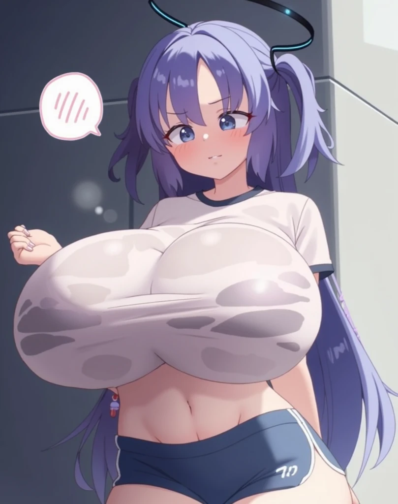 Bare shoulders and ample breasts