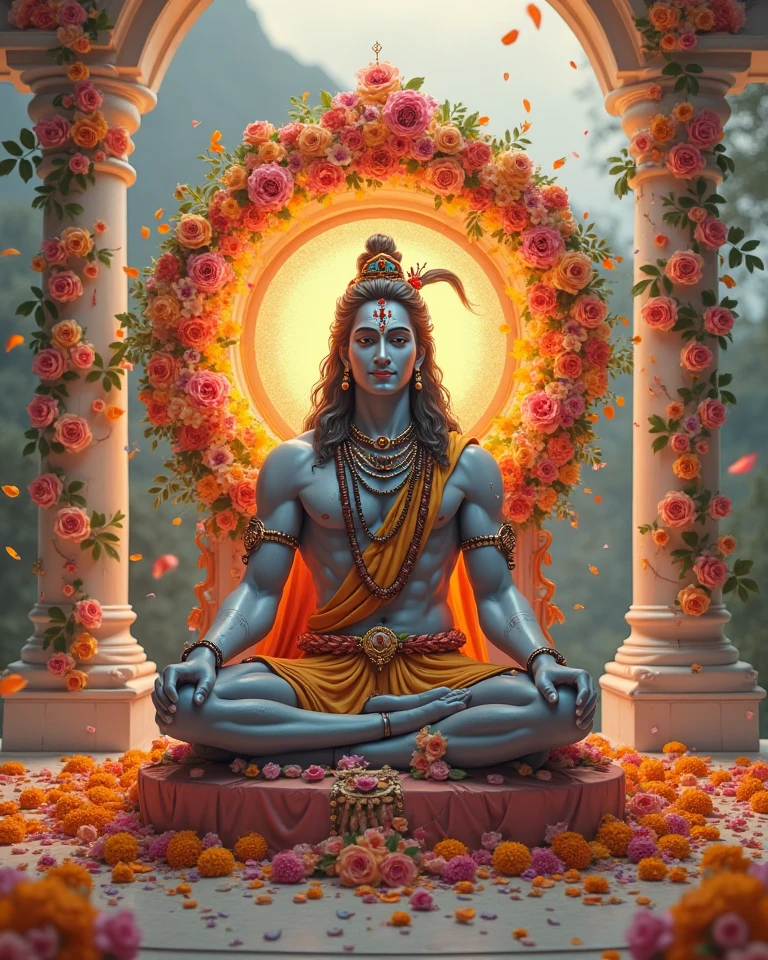 One who is bright and pure white like Camphor, the true incarnation and embodiment of compassion, the only essence of this world, Lord Shankar with a garland of king of snakes (Vasuki) around his neck.
We worship and bow our head to the one who always resides in the lotus hearts of the devotees along with Mata Bhavani.
Lotus, however, is born in muddy water, even the mud around it has no effect on it. In the same way Lord Shiva always resides in the heart of creatures, so that no one is affected by world affairs.