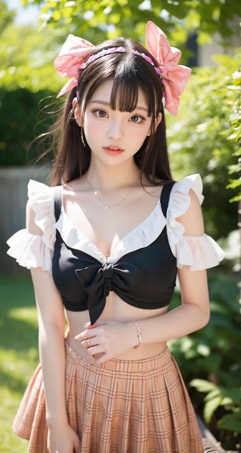 (ultra-realistic realism), (illustratio), (A high resolution), (8K), (The is very detailed), (Best Illustration), (Beautifully detailed eyes), (top-quality), (ultra - detailed), (tmasterpiece), (HD Color), 1 girl, ((24 years old girl)), (A detailed face), solo, 1 girl in, looking at viewert, finedetail, A detailed face, in the darkness nigth, deep shading, low tune, pureerosfaceace_V1, A smile, black shawl ,straight hair, 46-point diagonal bangs, (beautiful stomach, strips), (shining ribbon:1.5), (cropped shoulders), (in the park:1.5), lake, ((dancing pose)),
