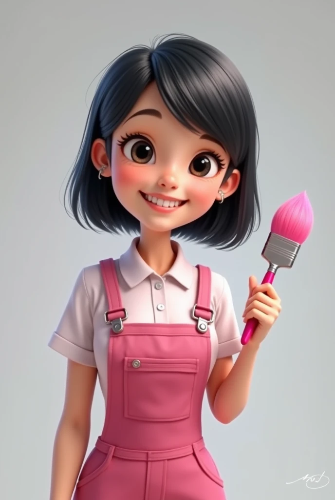 a happy black uniform hair with scissors in hand disney pixar style