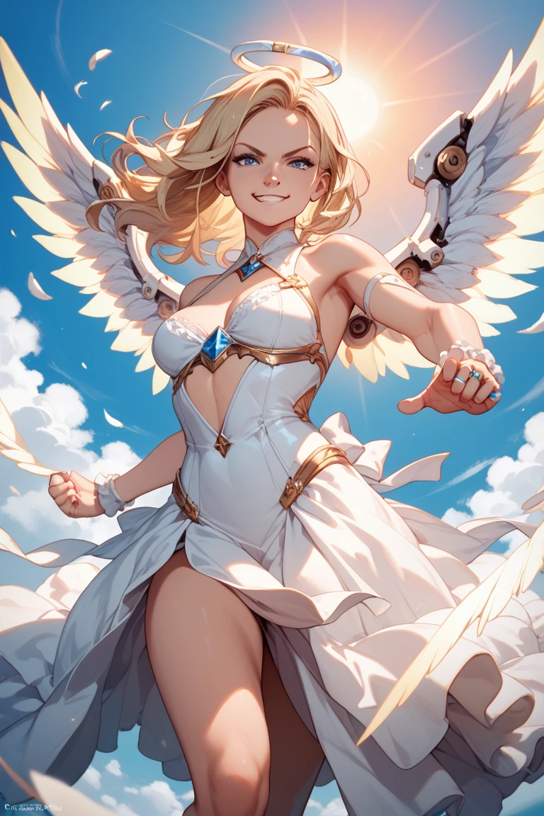 (extremely detailed CG unity 8k wallpaper, best quality, masterpiece), ballet angel,(sute:0.75+angel:1.25), dynamic and graceful pose, fluttering white feathers, glowing halo, shining starry background, sparkling pointe shoes, radiant lighting, soft dreamy atmosphere.