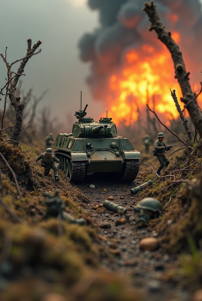 world war 2. tilt shift photography. lot of war. tank.