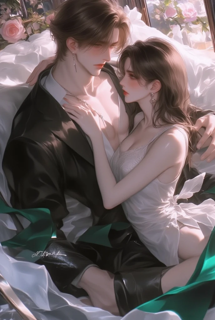 High-quality images of couples: blond man (Tall、Statue-like、Handsome and、Brave young man、Blue eyes、Curly golden hair、Wearing a grey antique military uniform) A woman with black hair (long straight black hair、Long Bangs、Tears streaming down my face、Blackberry eyes、A beautiful young femme fatale、naked、PRİNCESS、Hugging。They are in love with each other。Created by Boris Vallejo「Ideal Anatomy」The sketch of、It is characterized by being very detailed.。masterpiece、Detailed study of the face、Beautiful Face、Features of Beautiful Face、Perfect Image、Realistic shots、Detailed study of the face、Full body image、8k、Detailed Images、Highly detailed illustration、A true masterpiece of the highest quality、Careful drawing。Bare Skin、Gown and naked watercolor、
Watercolor Gothic、Romance Black Panties、
Large drops of sweat、Dripping Sweat、A look of ecstasy as she spreads her legs wide、Intense love, intense pose、