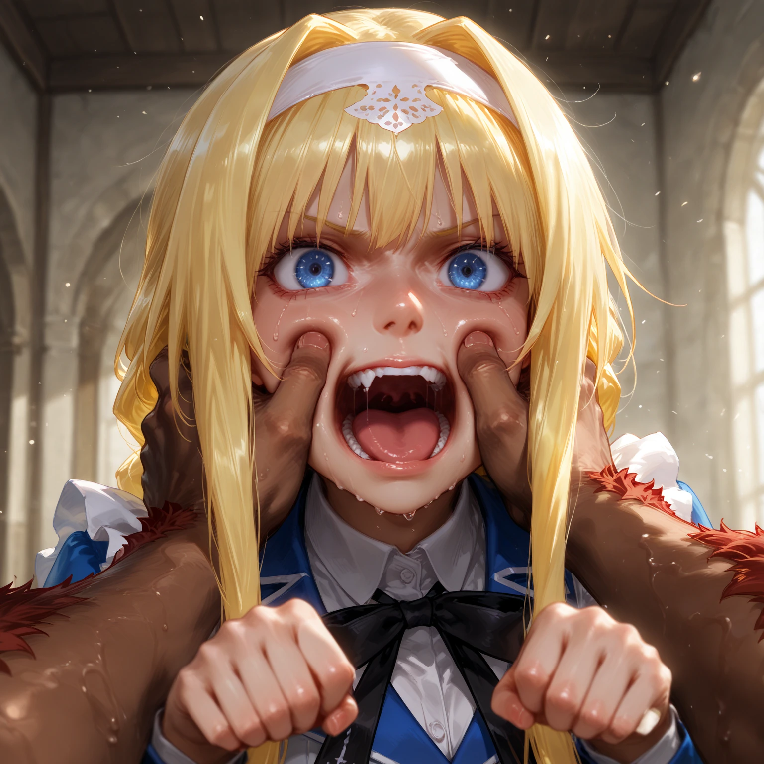 nsfw, ((Best picture quality)), ((Masterpiece)), ((Best picture quality:1.2,) (((Reimu Hakurei, mechanical_restraints, 1)), ((Latex maiden, futanari, cum)), covered with semen, ahegao, (((vulgarity)))), female, (parted lips:1.3), (half open eyes:1.4), (feeling weak:1.5)