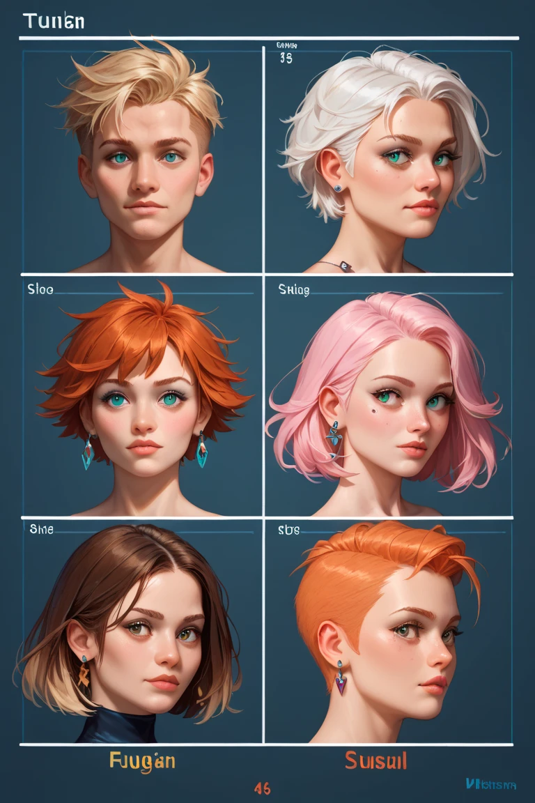 a little fairy child, with various poses and expressions, em um fundo branco, children's book illustration, manga-style, para 6 anos, a girl: de cabelos e vestes verdes com cabelo curto e liso e olhos verdes cintilantes