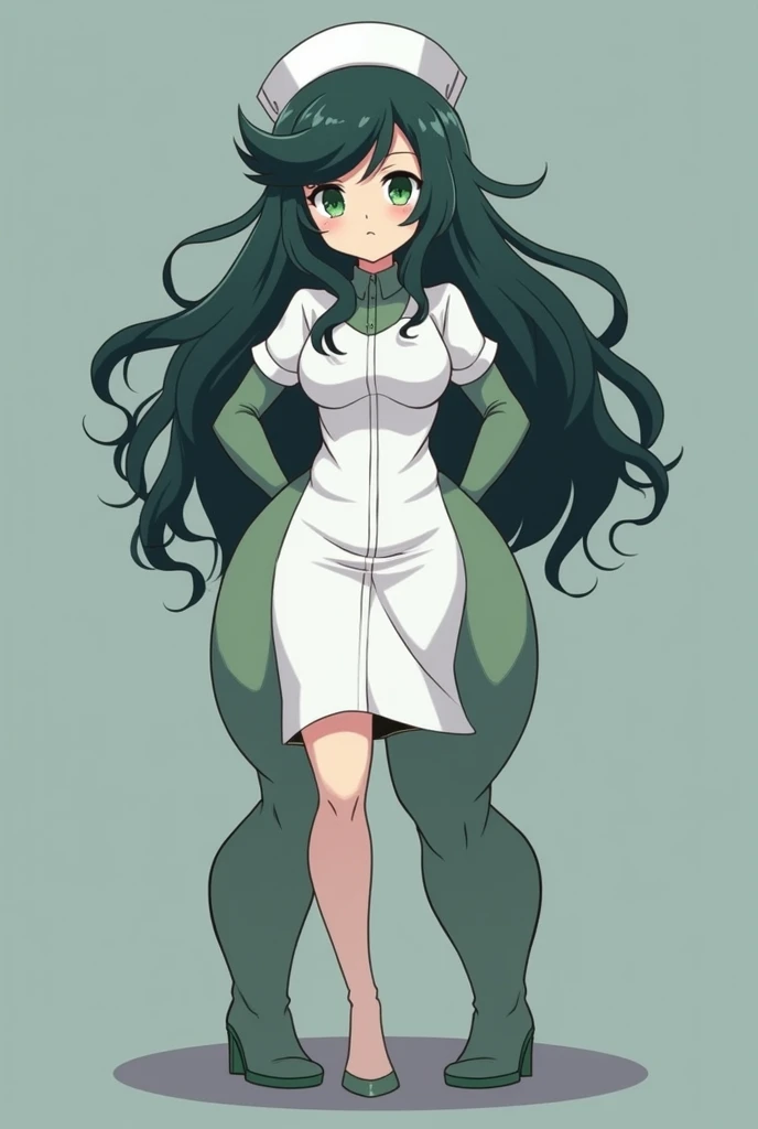 Expressive, score_9, score_8_up, score_9_up, Touhou, masterpiece, high quality, highly detailed, 1girl, kochiya sanae, solo, green hair, long hair, green eyes, long hair, big breasts, blush, round breasts,,,,,, frog hair ornament, hair tubes, snake hair ornament,,,, thin waist, sit on stool, white background,, virgin killer sweater