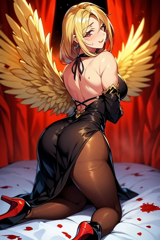 mercy, thighs, full body,red high heels, nude, ass view, wide hips