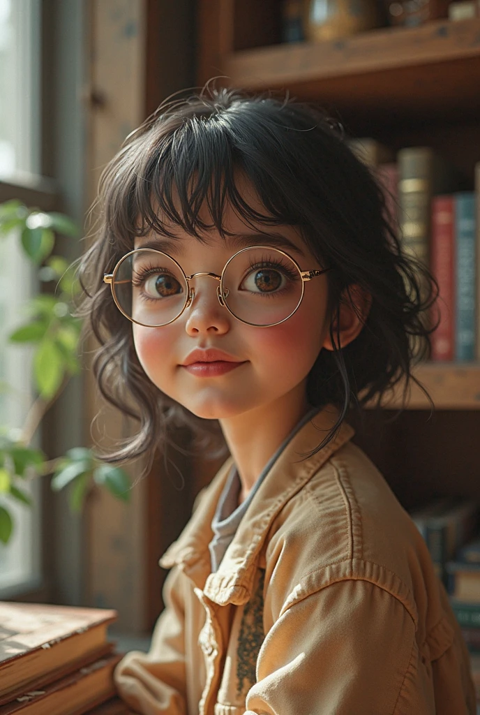 (Model shooting style), A sad homeless little girl, (wear glasses), dressing a old torn clothes, (Shy), 1 Girl, Solitary, brown、curly、Messy hair, Very detailed face, beautiful eyes, [Chubby], Lovely, Ruddy cheeks，Bright, Sad eyes, Stunning beauty, (Rembrandt Lighting), Zeiss lenses, Surreal, (High Detail Skin:1.2), 8K Ultra HD, Digital SLR Camera, Dramatic rim light, high quality, Fuji XT3,