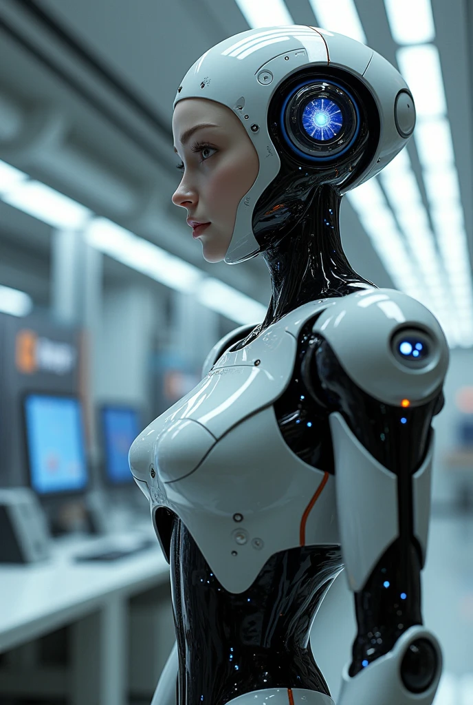 a waitress robot, cyborg waitress, android waitress, futuristic waitress, hyper-realistic cyborg waitress, high tech waitress, highly detailed cyberpunk waitress, intricate machinery waitress, glow in the dark cybernetic waitress, glowing cybernetic waitress, photorealistic cybernetic waitress, hyper detailed cybernetic waitress, photorealistic cyborg waitress, ultra detailed cyborg waitress, best quality, 4K, 8k, highres, masterpiece:1.2, ultra-detailed, realistic, photorealistic, photo-realistic:1.37, vivid colors, dramatic lighting, cinematic, concept art style, photo, Anatomically accurate body structure:1.5