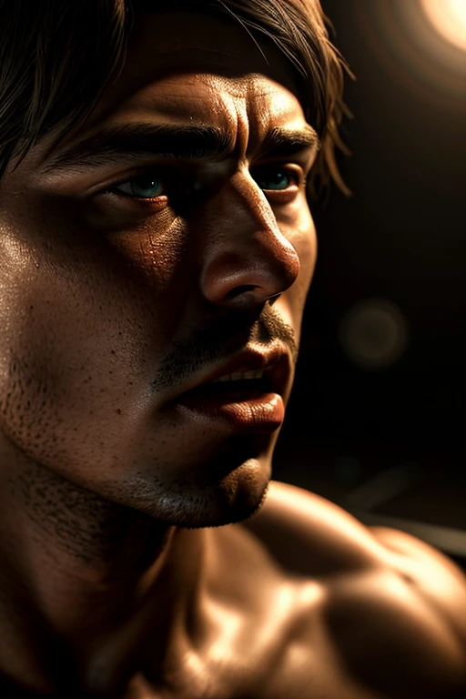 a muscular brazilian man, jujutsu kaisen, beautiful detailed eyes, beautiful detailed lips, extremely detailed eyes and face, longeyelashes, strong muscles, chiseled jawline, brooding expression, dark hair, shirtless, (best quality,4k,8k,highres,masterpiece:1.2),ultra-detailed,(realistic,photorealistic,photo-realistic:1.37),muscular male portrait, cinematic lighting, moody atmosphere, dramatic shadows, vivid colors, stunning details