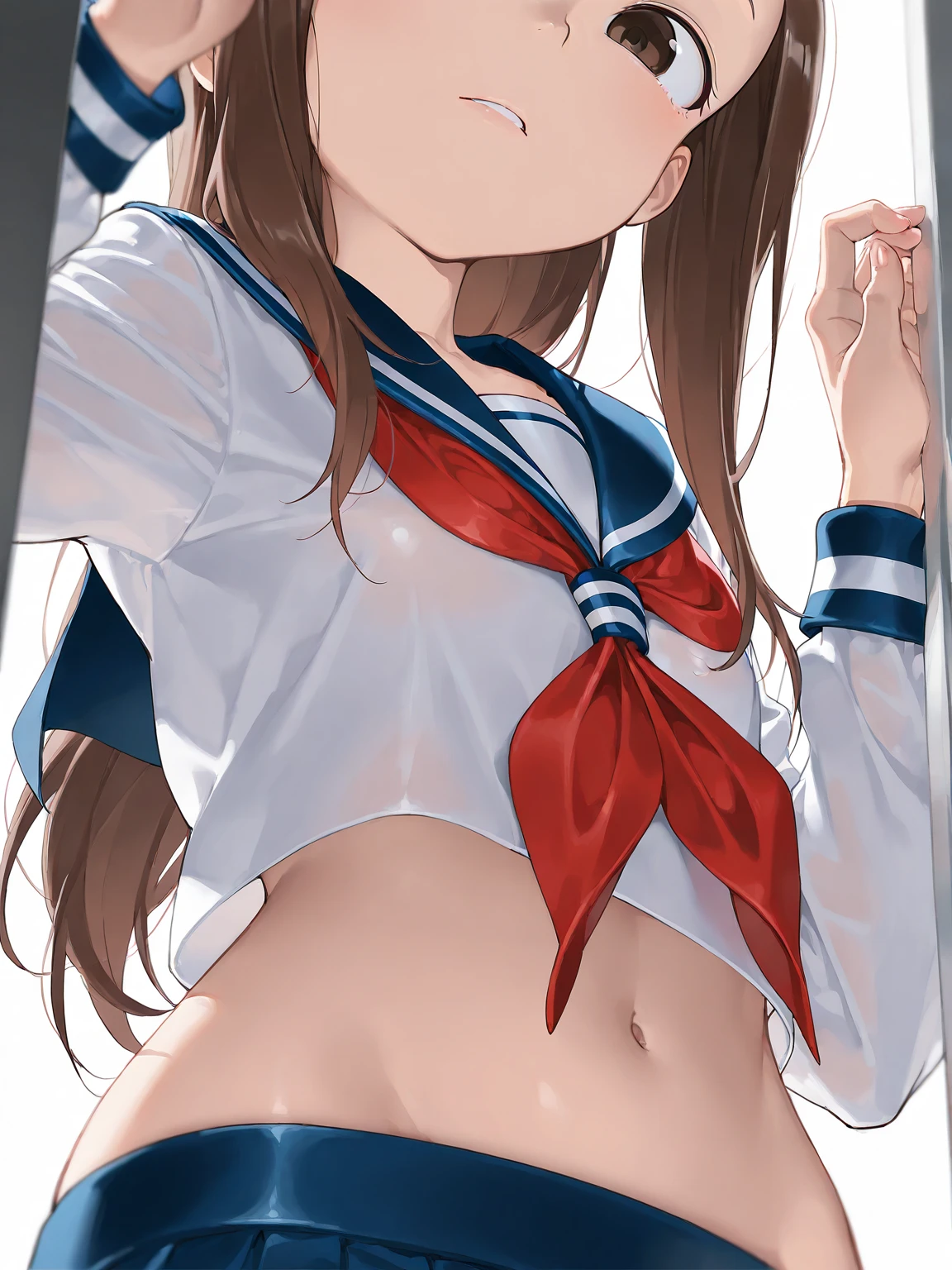nsfw,alone, (One girl), Elementary school girl,8-year-old, ((全naked)), (naked), sexy, (Cowboy Shot),(wearing only the top half of sailor school uniform) , With a girl:hair is black and short, Her face is round and cute, Black Hair, Low twin tails,(Shy, Embarrassing),(lying on bed)、Spread your legs、Beautiful nipples,Small breasts,(orgasm)、(cowgirl position),looking away,1boy,penis,sex,,arms behind back,