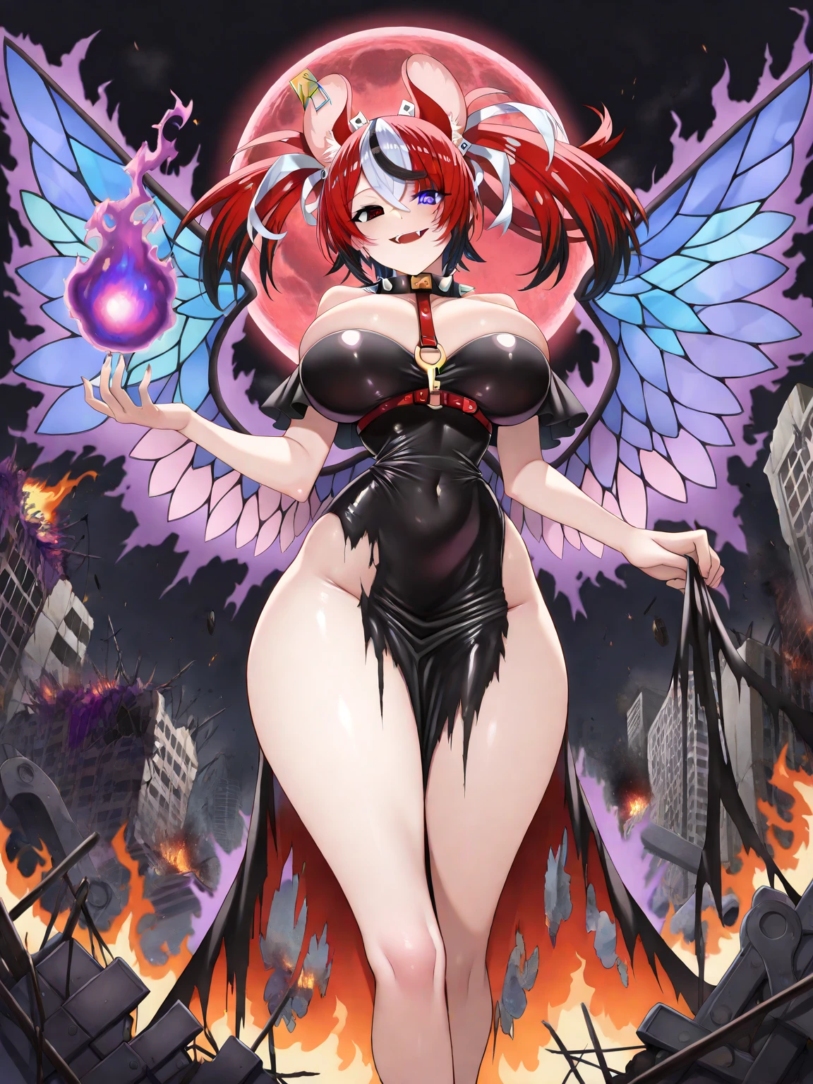 Wicked succubus with enormous wings, in the nightclub, Instagram model beauty, (35 yo woman:1.3) (red fluorescent skin:1.6), slutty black lingerie, dominant look, <lora:flat2:-1.0>, <lora:BetterFeet:0.8>, <lora:GoodHands-beta2:0.8>, full body shot, black push-up bra, well-endowed woman, twisted aura, (perfect eyes:1.3), intimidating wings, (green fluorescent background:1.3), thicc thighs, <lora:Fluo_1.2-000007:1>, standing with legs spread wide, stoockings and garter
