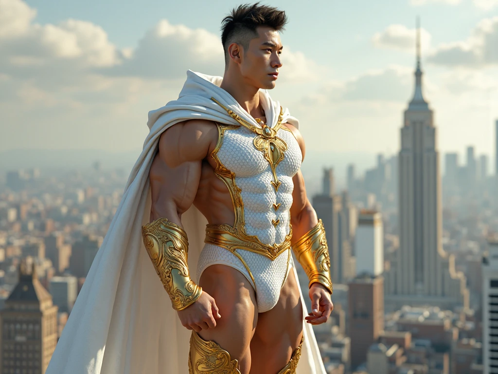 There is only one handsome Asian actor in the picture,30 years old,Tall and handsome, Toned body,short hair, O-Shaped Beard,Perfect body, Dark skin,Glowing skin,Smooth skin,The body is hairless,Muscle bulge, Muscular, Very large pectoral muscles,Very sexy abdominal muscles,Very well-developed leg muscles,Huge concave and convex area,Brightens oily skin,Wearing a gold leather shiny thong,Handsome face, Correct and accurate male body proportions, Stand among the flowers。
