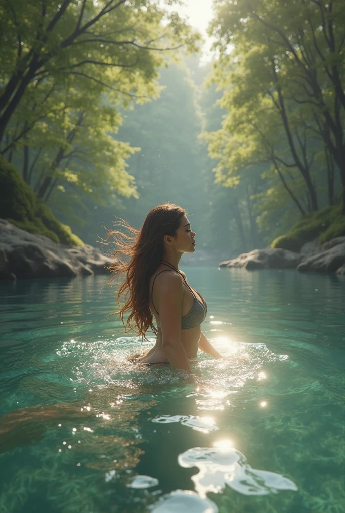 (Best quality, 8k, 32k, Masterpiece, UHD:1.2) water nymph welcomes you to her private lagoon, jungle