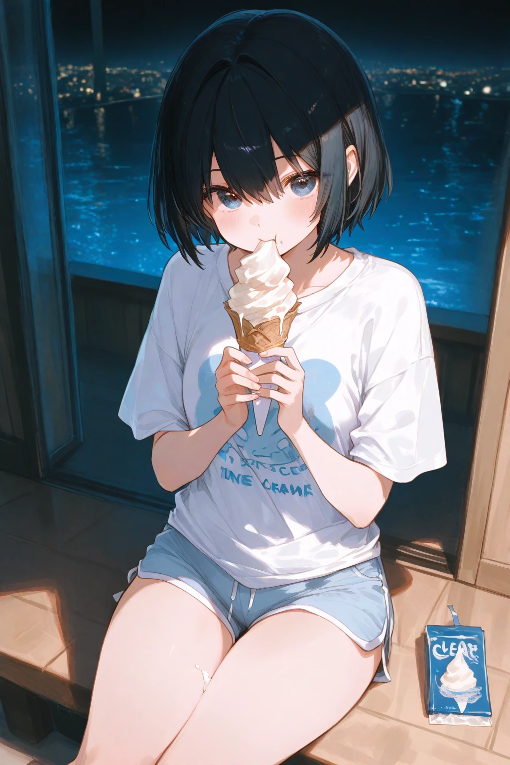 longshot、Kawaii Girl、Sitting on a summer park bench and drinking canned juice、A black swallowtail butterfly crossed in front of me