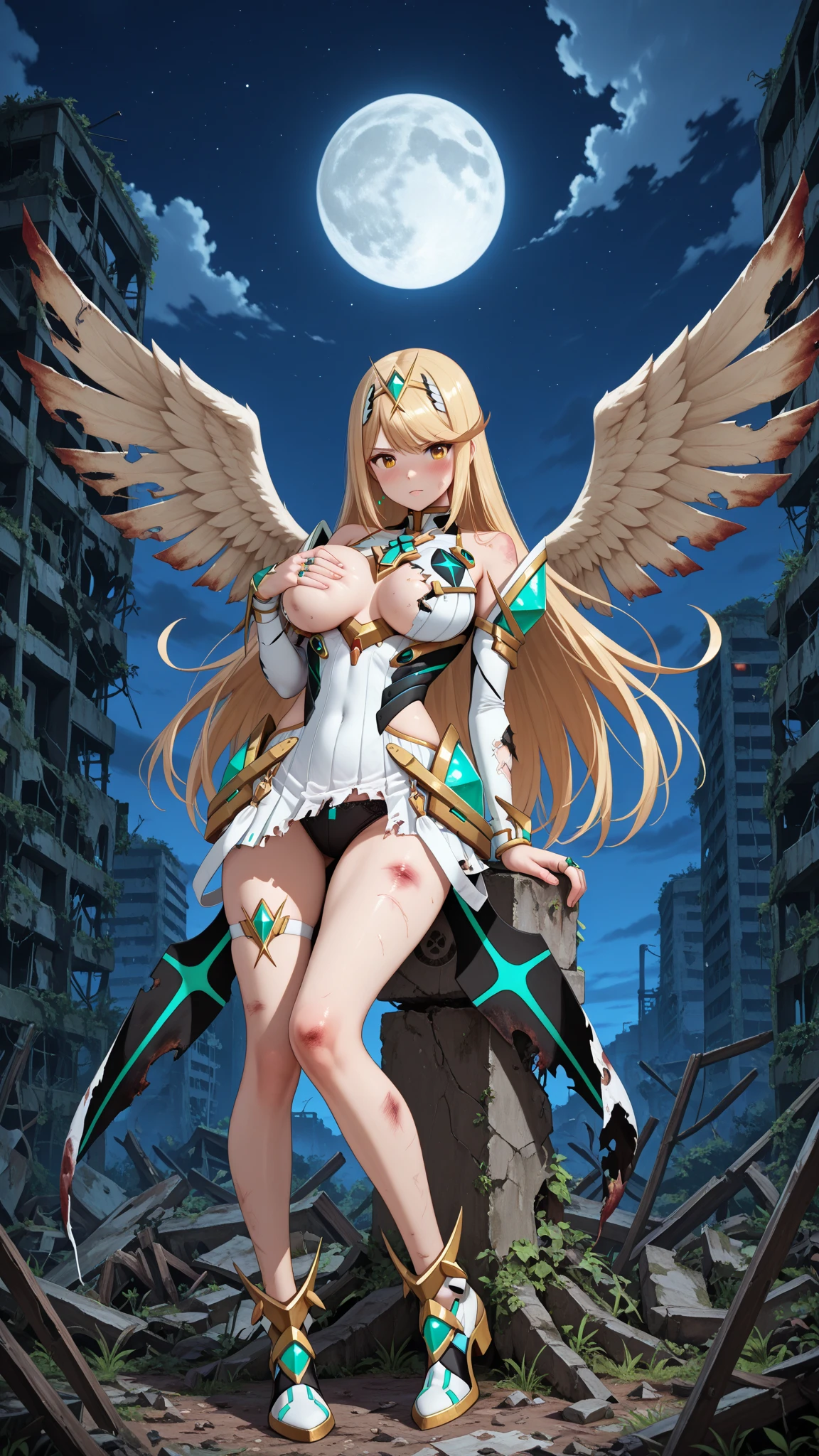 blue skin, angel girl, female, beautiful eyes, silver hair, blue tattoos, cute, innocent, sexy, slave collar, white skimpy dress, angel wings, submissive, blue sparkling eyes, soft, slave, bondage