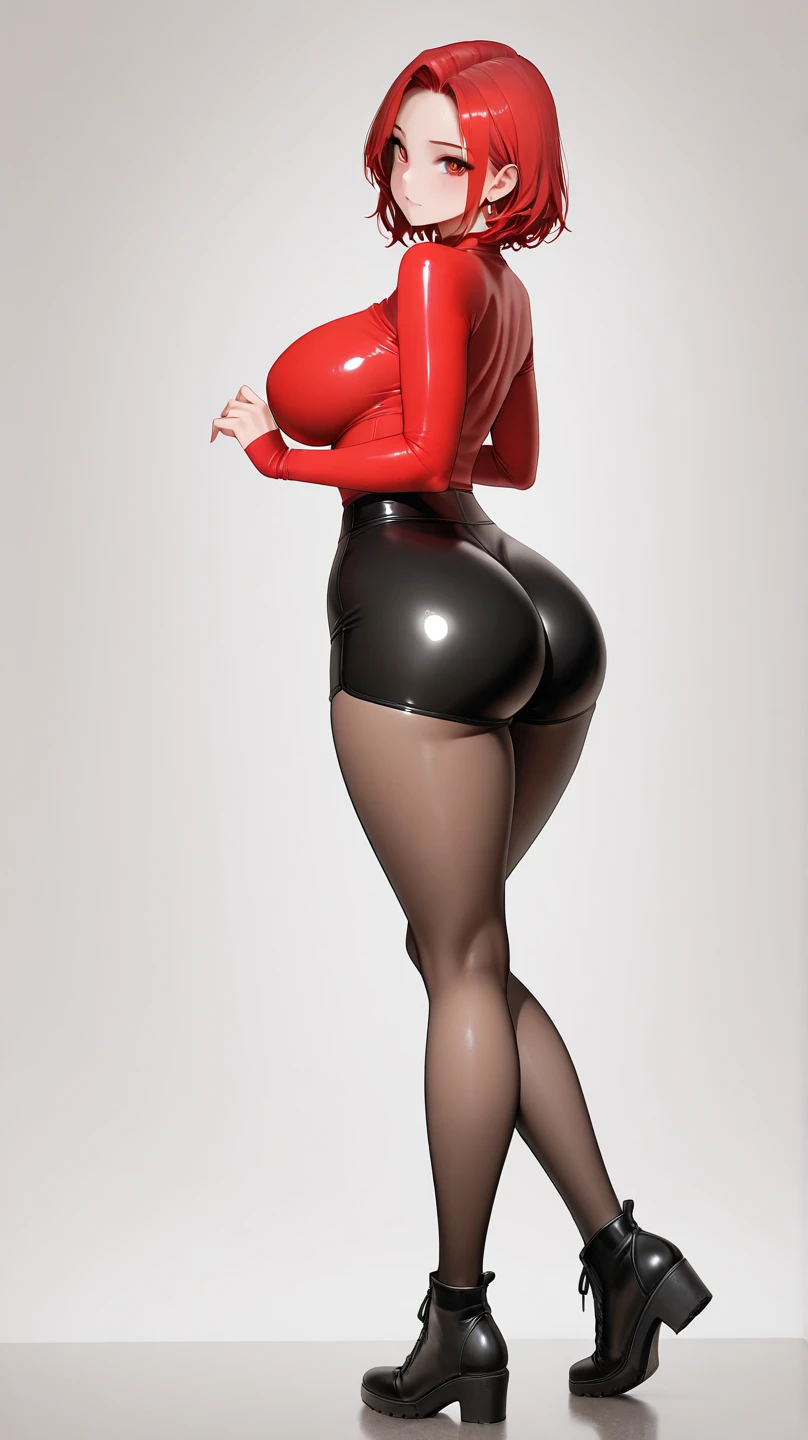 Portrait of a 60-year-old woman with short brown hair, a captivating gaze, Brown eyes, Wrinkles on her face, She wears a very sexy black evening dress that reveals big flabby breasts, Light makeup and red lips. 32K