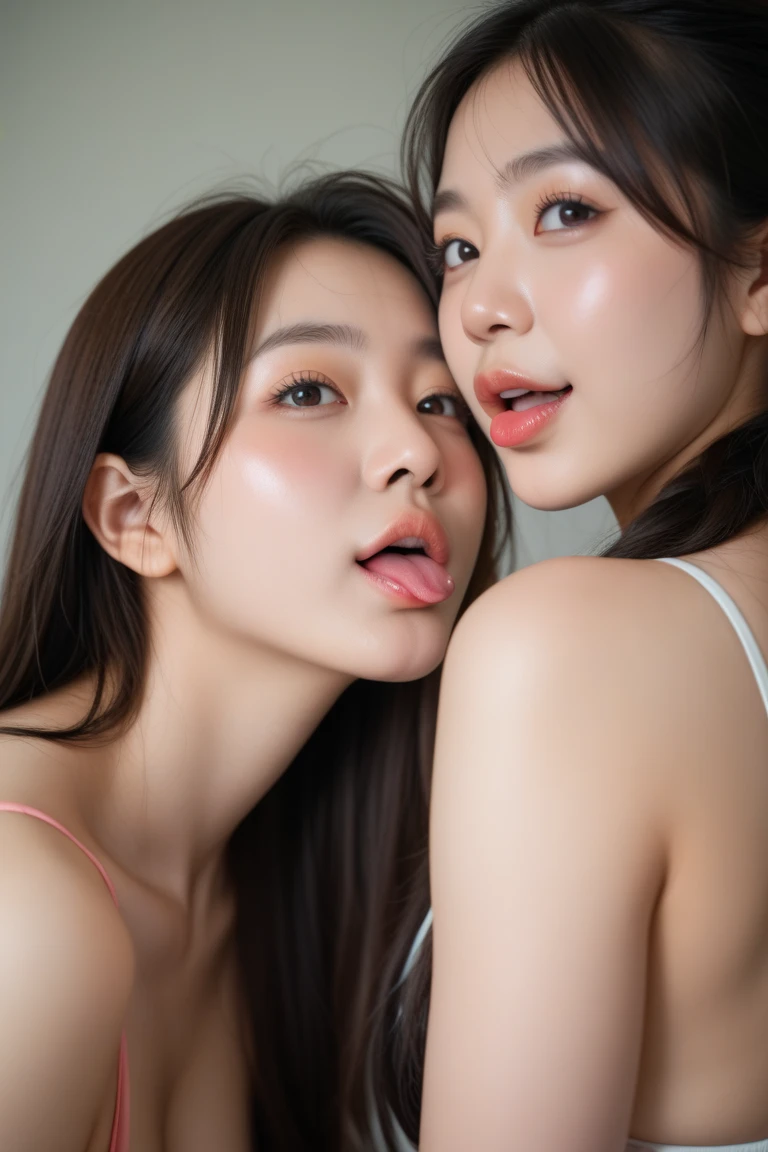 Highly detailed CG Unity 8K wallpapers, Highest quality, Very detailed, Tabletop, Realistic, photo-Realistic, Very detailedかわいい女の子, 20-year-old, secretary, Big Breasts, blush, Lips parted, Black blazer, (White tank top), office , Chair , Sitting , thigh ,Half Body Shot ,Hair above one eye,Blowjob Face,Cleavage,