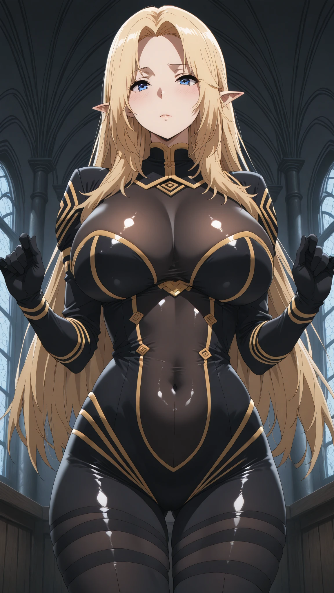 One girl, alone, Arisa ichigaya, Blonde long twintails, x Hair accessories, Large Breasts, Tight bodysuit, Are standing