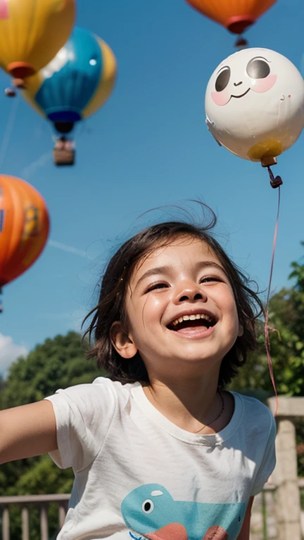 11 years old、、smile、Black Hair、cute、Small breasts、ultra Wide open T-shirt,Simple patterned T-shirt
(((Multiple balloons)))