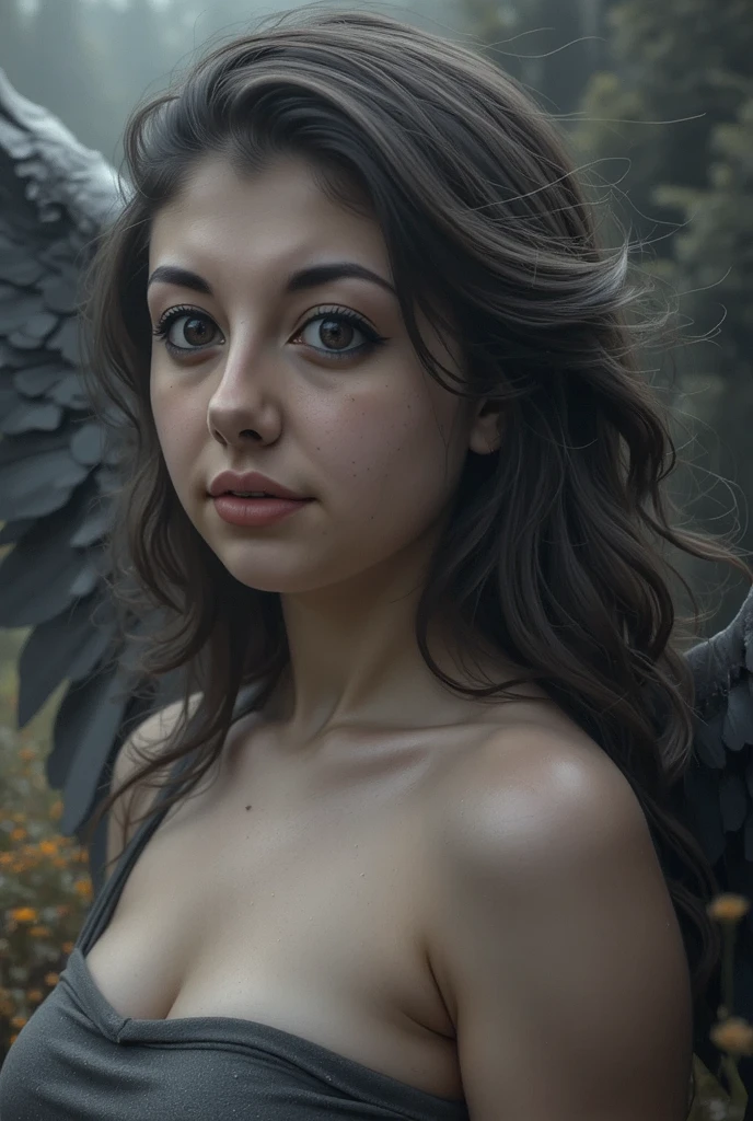 Arafed woman with angel wings posing for a photo, Retrato Sophie Mudd, Retrato suave disparado 8K, Retrato de una bella modelo, Hermosa modelo joven, Retrato medio luz suave, Foto de una mujer hermosa, cinematic portrayal, Joven muy hermosa, hermoso rostro delicado, Hermosa modelo femenina, Hermoso rostro joven, hermosa joven, Una hermosa joven