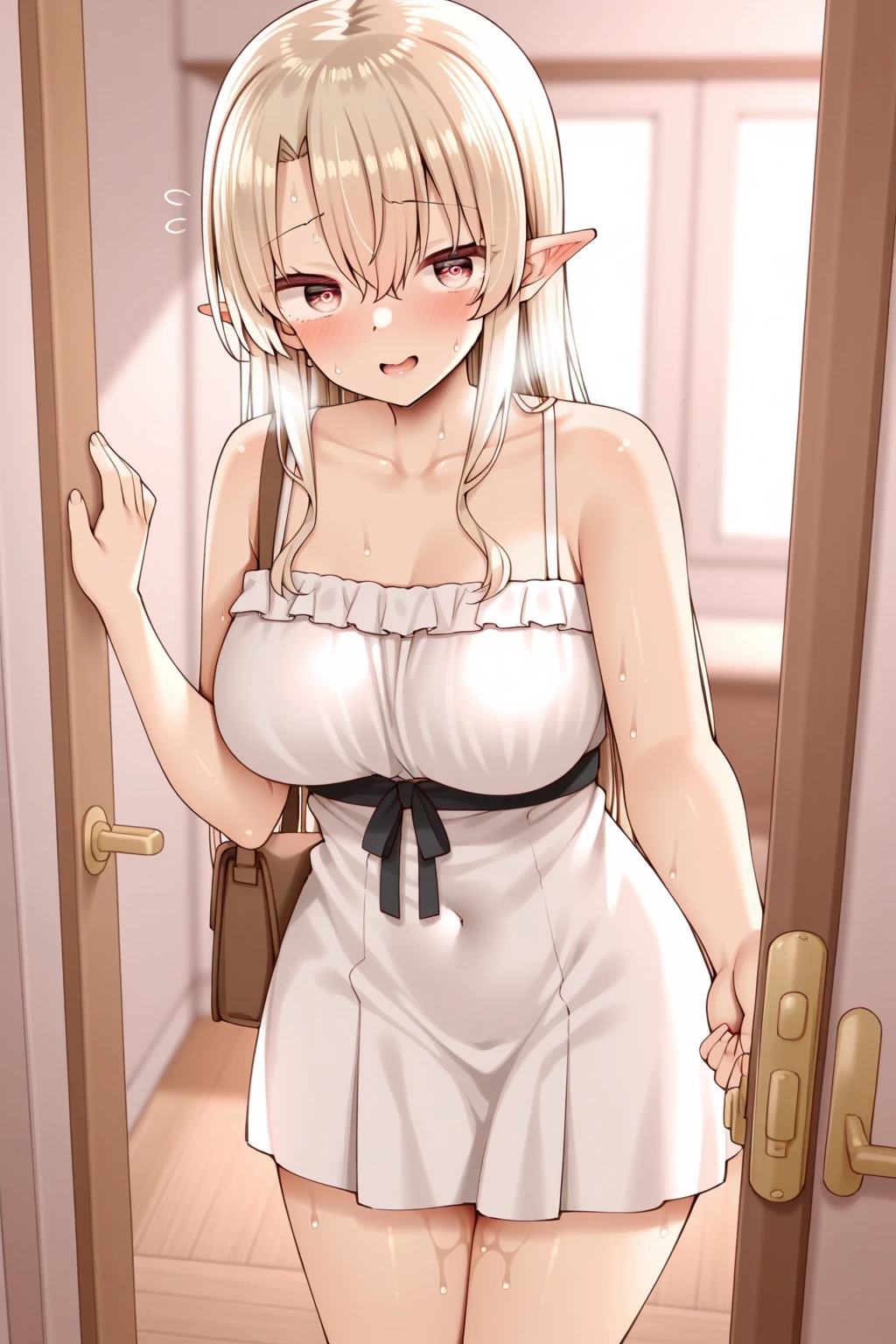Anime. Princess. 1 girl. Cute girl. Blonde. Long hair. Hair ornament. Blue eyes. Beautiful eyes. Perfect eyes. Expressive eyes. Ideal face. Beautiful nose. Snotty nose. 16 years. Big breasts. Beautiful breasts. She is ill. She got sick. She has allergies. She has a runny nose. Nasal mucus. She has snot. She wants to sneeze. She needs to sneeze. She has a strong, desperate urge to sneeze. She sneezes. She sneezes. Splashes of snot fly to the sides. Snot flows from the nose. She has urinary incontinence. She wants to pee. She needs to go to the toilet.
She has a strong, desperate urge to pee. Fantasy. City. Lock. Standing by the door to the toilet. Didn't have time to go to the toilet. She peed herself. Ideal anatomical body. Hand on crotch. Squeezes the crotch tightly. Rubs the crotch. She's on her period. Her crotch is leaking. The knees are together, the feet are at odds. The girl can't stand straight. Tiara on the head. Neat earrings in the ears. Pearl necklace around the neck. White gloves. Heeled shoes. Luxurious, white dress. Clumsiness. Embarrassment. Shame. To touch. Tears in my eyes. Snot flows from the nose. Full height. Beautiful character design. shiny skin. whole body. NFS. official
art. Extremely detailed CG Unity 8k wallpaper. Ideal lighting. Ultra high resolution 4K. Super detailed 8K resolution. A high resolution.