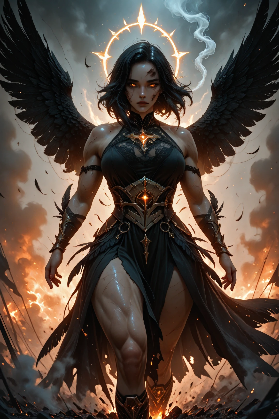 best quality,ultra-detailed,realistic,Persona,devil summoner,shin megami tensei,Persona user,releasing the inner self,projecting the guardian spirit within,dark and mysterious,captivating,ethereal atmospher, intense expression,detailed facial features, piercing eyes,sharp fangs,flowing long hair,ominous shadows,glowing sigil,aura of power,mystical background,powerful demons,mythical creatures,striking poses,captivating action,spiritual transformation,summoning spells,otherworldly landscapes,demonic allies,magic-infused battles,supernatural abilities,vibrant colors,dynamic lighting,high contrast,transcendent artwork
