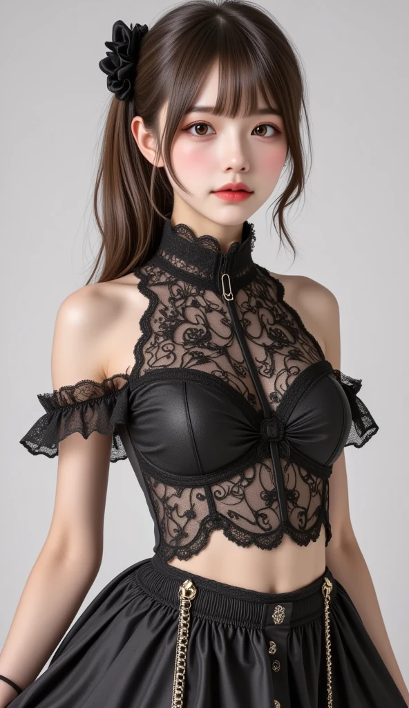 Police woman only wearing a little lace and some transparent black lace with bat print a beautiful blonde with eyes of color