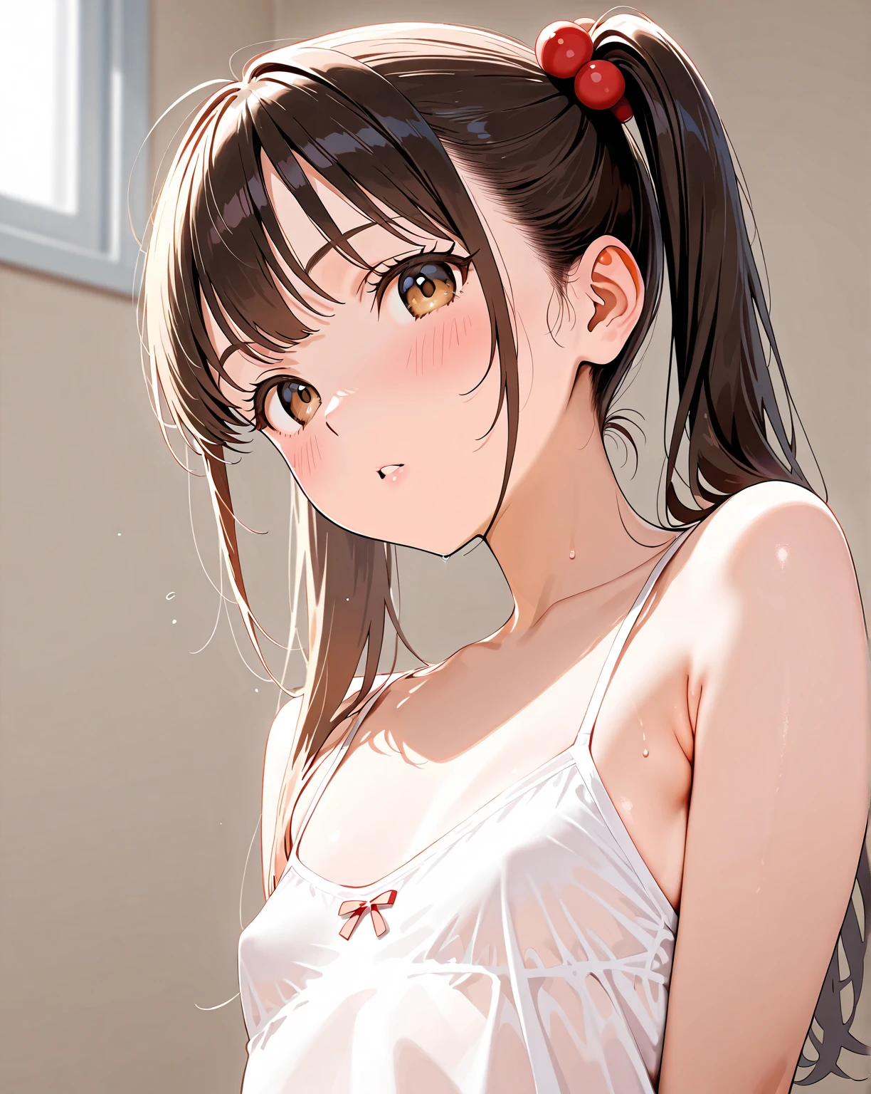 (dynamic angle),in the bathroom, Shower, splashing, rim light, beautiful lighting, strong light,pale Light orange Hair, long hair, twintails, hair ribbon, girl1, in the School classroom, (upper body), completely nude, medium breasts, (small nipples:1.2), (small areolas:1.2), kawaii, cute, pale purple eyes,(shy), (blush),(happy, open mouth,
smile), (dewy),vulgarity, orgasm face, sweat, perspired, drooling, drivel, saliva, love juice,