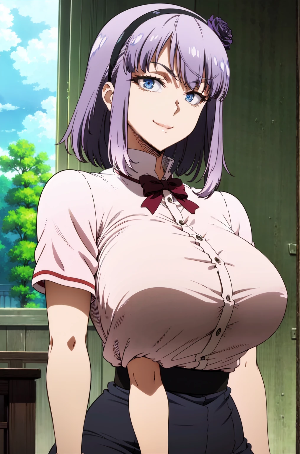 actriz sexy kochou shinobu, adorno para el pelo de mariposa, ojos morados, por multicolor, cabello corto, flequillo partido, enormes tetas, enormes tetas, gigantes tetas
