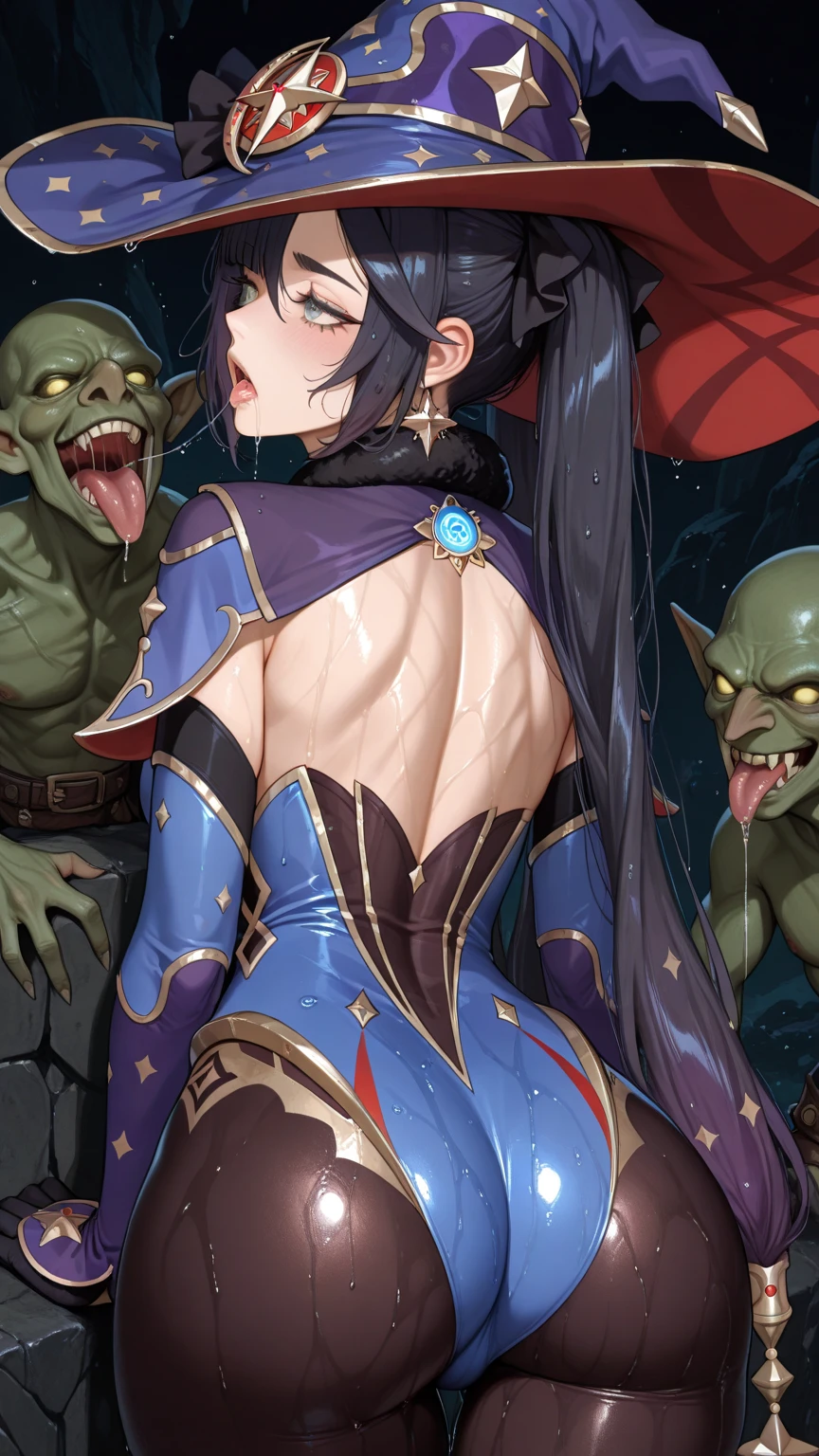 1 young woman,13 years old, ((cave,prohibit)),(handcuffed female paladin surrounded by multiple goblins,restraint:1.2),goblin,monster,(blush,Are crying),((luxury paladin armor)),spread your legs,dynamic pose,dynamic angle,camel toe、