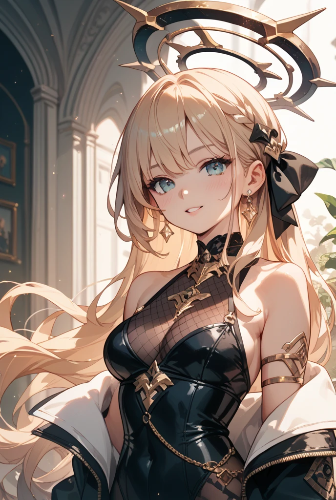  (angry expression), ( frown ) work of art, ultra creative, epic details, ultra detaild, best resolution, Woman, archer, blonde, (Beautiful nymph), ( robust wreath of leaves and pink and blue flowers), sculptural body, (brown clothes made of leather), ((perfect hands))), scenario:Enchanted Forest),  no mistakes, (((epic details na face))), (((ultra perfect eyes)))