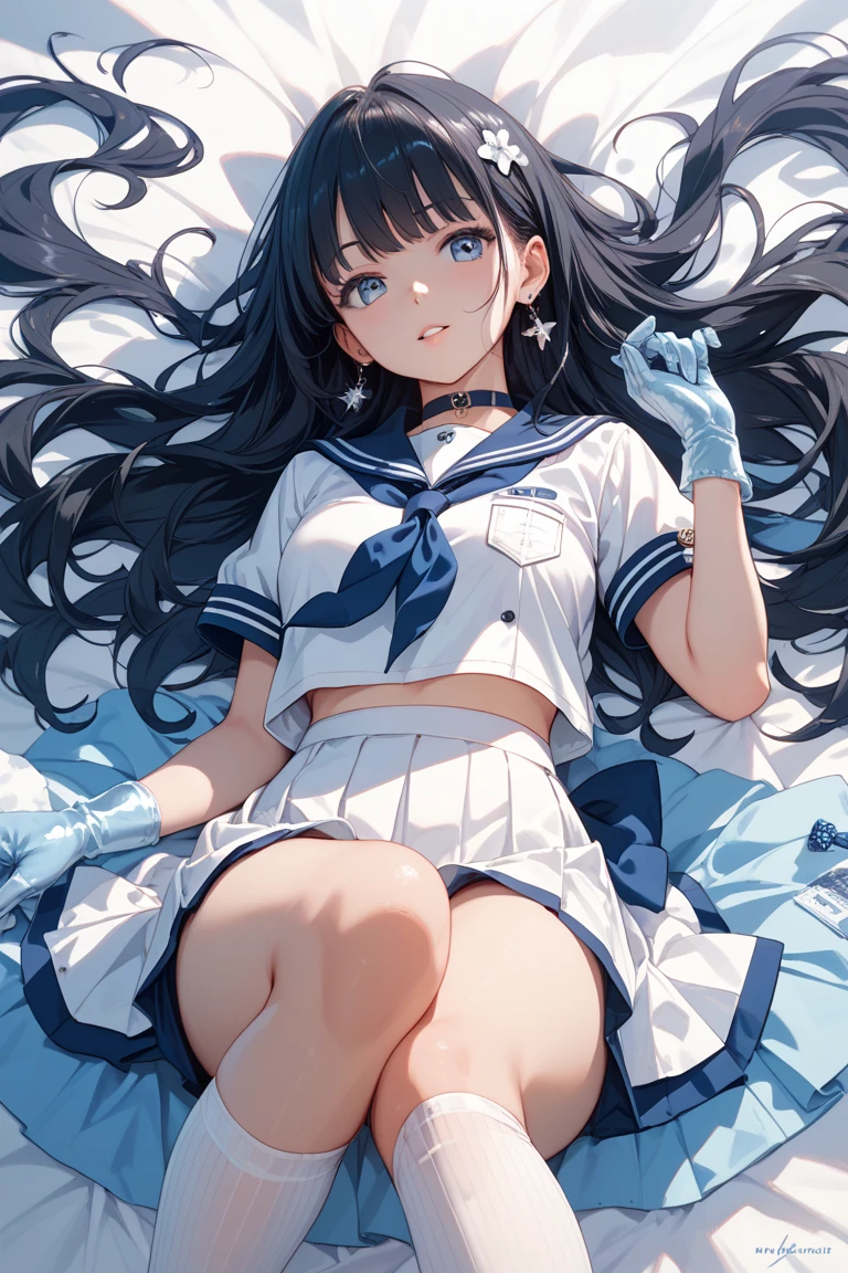 {{{Snow globe}}}, {white background, inside a container, underwater, light particles, snow particles}, {{one girl, sitting, super beautiful girl, black hair, blue eyes, long hair, long sleeve sailor suit, hair decoration, black skirt, knee socks, black shoes}}, {wind}, tree inside a snow globe, house inside a snow globe, {{masterpiece}}, {{{top quality}}}, {{super details} } , {{Illustration}}, Cinematic lighting, { {Caustic}}, Lens flare, Beautiful detailed glow, Dynamic angle, Depth of field, Light leakage, Amazing, Fine detail, High definition CG, Original, {{8k_wallpaper}}, chromatic aberration