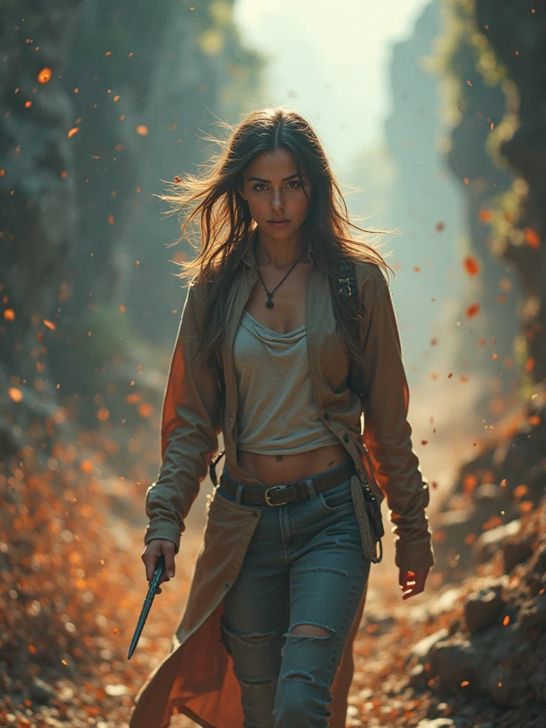 (masterpiece, Highest quality), One person, Ash grey dreadlocks, Small breasts, Cool smile、jogging, punch, Outstretched fist, river, Embankment, Steep grassy slope, Bandaged hand, Hood Cover Head, Hooded jacket, Sports shorts, Sweat, Breathtaking, Wind