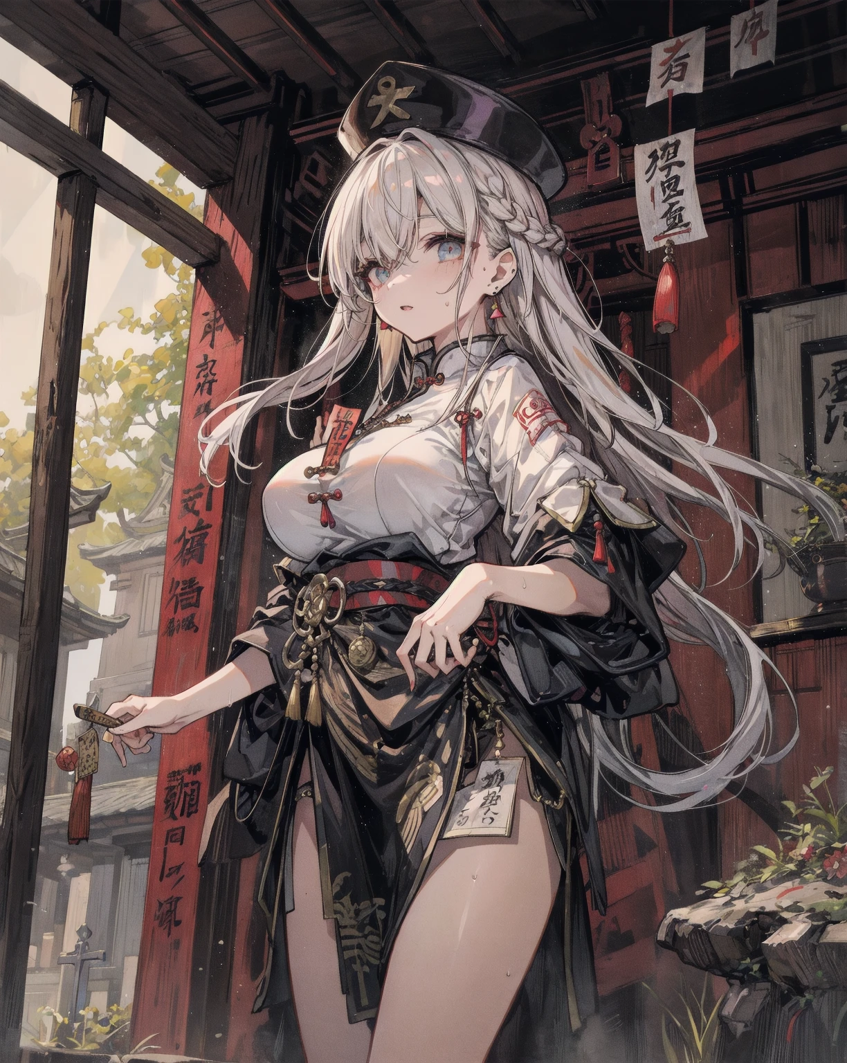 （nsfw:0.5）,{masterpiece:1.2},（wide_shot:1.2）,（（full_shot:1.2））,（from_above:1.3）,（lens_flare:1.2）,{best quality:1.2},{1girl},（（medium breasts:1.2））,Amazing,beautiful detailed eyes,finely detail,Depth of field,（extremely detailed CG）,（print_kimono:1.4）,extremely detailed wallpaper,white_hair,magic_circle,long_hair,white_hair/yellow_eyes,wand,pentagram,clock,{masterpiece},{best quality},{1girl},rabbit_ears,Amazing,beautiful detailed eyes,finely detail,Depth of field,extremely detailed CG,extremely detailed wallpaper,white_hair,.＜lora:Kiri:0.3＞,＜lora:flat2:0.5＞,＜lora:noline:0.5＞,＜lora:add_detail:0.7＞,＜lora:Niji_Visual_Kei:0.2＞,Niji Kei,＜lora:papa:0.6＞,＜lora:mixed_patterns_of_text_and_emoji:0.4＞,＜lora:Crystal girl :1＞ 1 elf girl, corsages, jirai kei, (jirai kei fashion:1.1), detailed face, pink eyes, Frills, Skirts, Various accessories, (ear piercing), punky style, Japanese subculture, fashion, Stockings, colorful, (Dark circles:1.2), waving, holding microphone, (stage:1.1), (depth of field:1.2), (blurry background:1.2), sharp focus, looking at viewer, cowboy shot,  16k, UHD,(Masterpiece:1.5), (best quality:1.5), art style by Artgerm, By Yusuke Murata, By Alphonse mucha