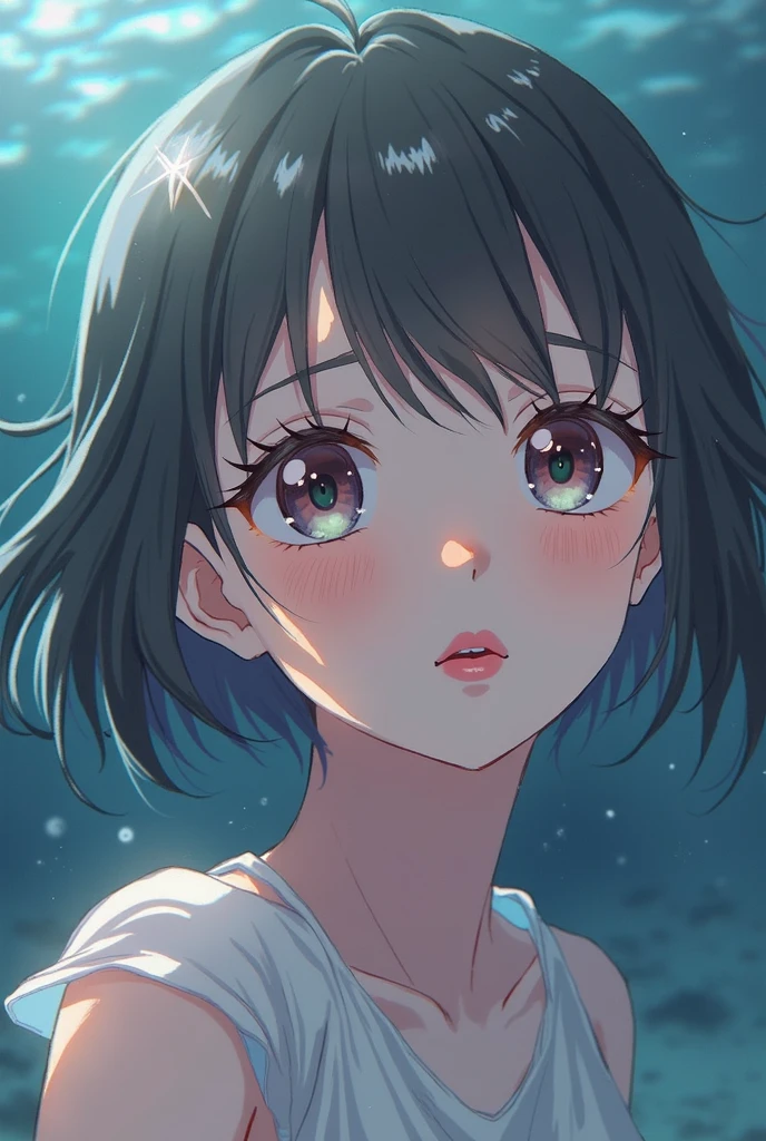 (a beautiful girl is sinking) , in a colorful bubble , brown and black hair, uniform clothes, gradient eyes, anime style, chiaroscuro, depth of field, cinematic lighting, god rays, ray tracing, reflection light, glowing light, from side, ((panorama)), highres, (masterpiece), best quality, highres, (super detail), anatomically correct, UHD, textured skin