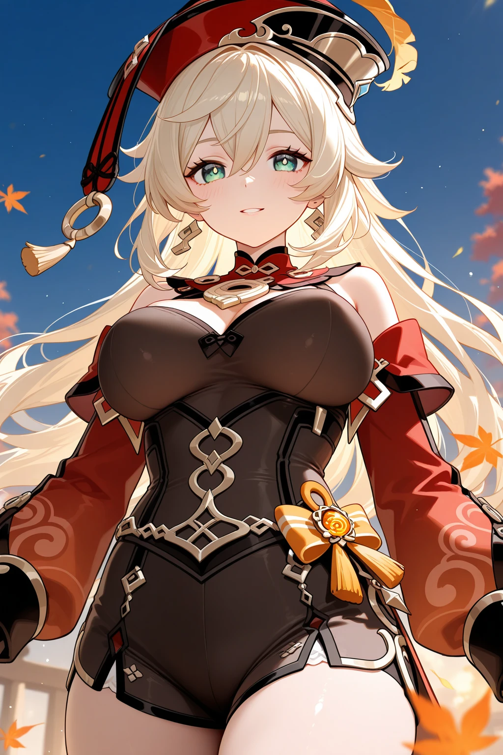 top-quality、Top image quality、​masterpiece、An elf girl((18year old、Best Bust、big bast,Beautiful blue eyes、Breasts wide open, Blonde twintails、A slender,Large valleys、Reflecting the whole body、red scarf、Clothes in black robes、Collapse to the floor)）hiquality、Beautiful Art、Background with((Inside a triangular tent、nigh sky)))、,masutepiece、visualart、depth of fields、