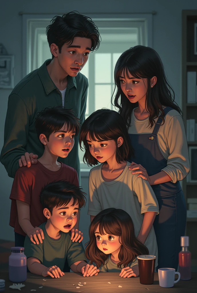 Drawing, ultra realistic, 8k, extremely detailed, in the best quality, a family with a man and a woman and a boy son and a girl daughter.