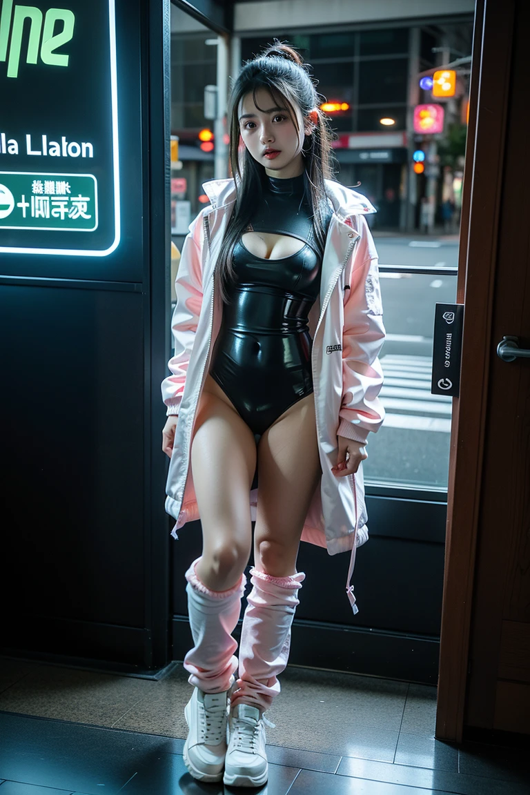 Jennie Kim, the iconic BLACKPINK rapper and singer, with swollen lips, thick and fleshy, sparkles of your lip gloss, is in Seoul on a rainy day. Despite the downpour, she radiates confidence and style as she walks through the city&#39;s busy streets. Her black trench coat matches perfectly with her transparent umbrella., creating a sleek, modern silhouette. Her black hair is wet and stuck to her face, but this only serves to enhance your natural beauty. A faint smile plays on his lips, as she observes the world around her with an air of mystery. City lights flicker and reflect in puddles of water, creating a vibrant and lively urban setting. Foco nos lábios carnudos, foco no rosto, foco na roupa.