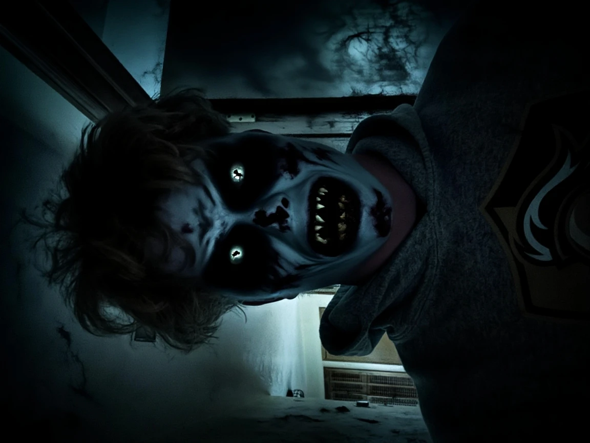Demon monster, haunting background, liminal, 80s style, under bed