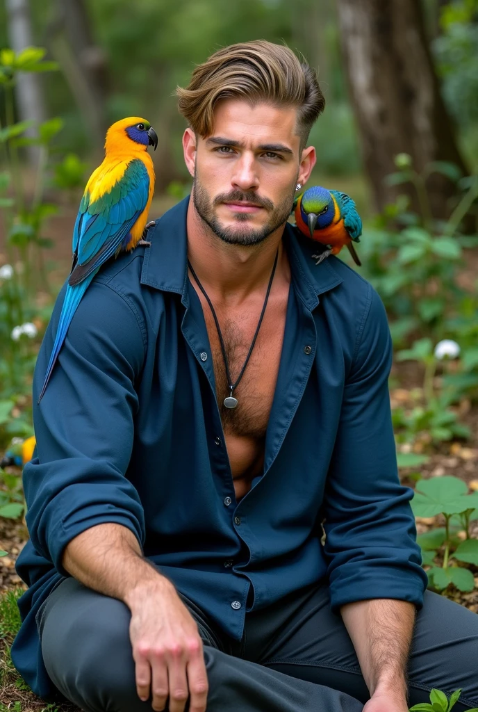 Young handsome cute white skinned smooth skinny beautiful face shirtless carrying water from an artecian well to a craft jug or parrot on his shoulder