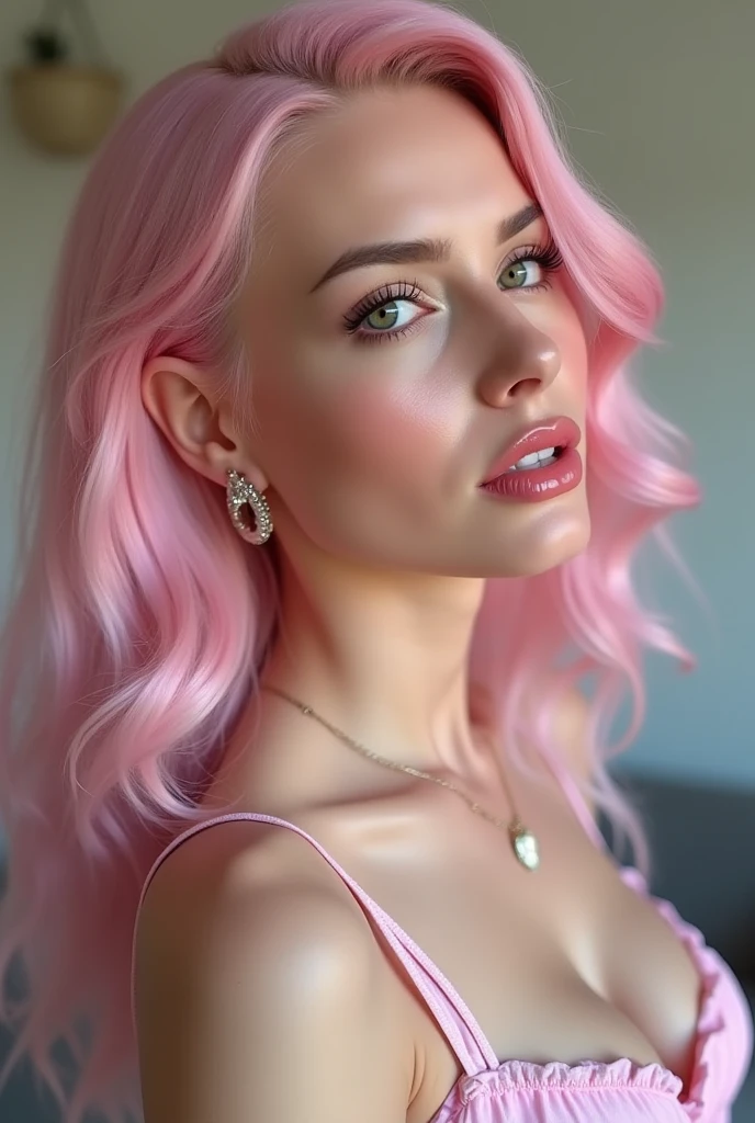 (This is a beautiful rainbow fantasy image that feels interesting and emphasizes glitter and iridescence.) Generate a ((blind)) curvy woman with colorful curly hair and milky white eyes. Her face is important and is perfectly formed with puffy lips and perfect features. (Her eyes are critically important and are (blank) and (solid white)). The image exudes ethereal beauty and soft fantasy. Include sweet and detailed birds and soft, luminous flowers in all the colors of the rainbow. The image's background is decorated in shades of pink, shimmer, glitter, and fantasy details like colored bubbles and cosmos. Utilize dynamic composition to create a compelling and action-packed image. Dramatic lighting and cinematic lighting enhance the woman's beauty and the soft colors in the artwork. (((((Perspective: head on.))))) Include fantasy, cute, colorful, colourful, interesting magic background, ((((blank eyes)))), ((((empty white eyes)))), (shirome eyes:1.3), (smirking), (perfectly rendered solid whiteeyes), ((birthmark on lip)), ((pretty lips)), beautiful background, complex background, sweet background, (((rainbow)))