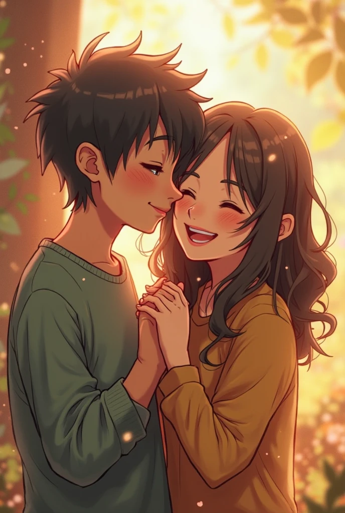 A introvert boy laugh and his girl friend