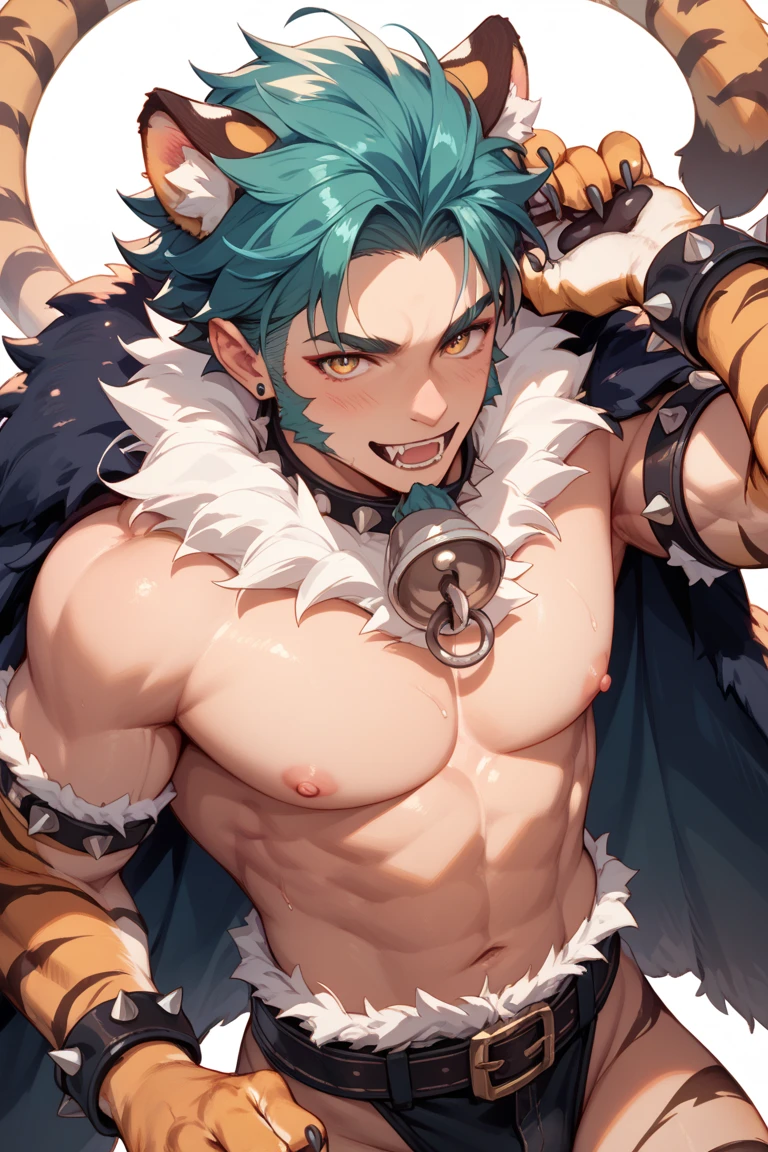 Monster, male monster, beast, horns, scales and fur, chisled features, perfect body, 6 pack abs