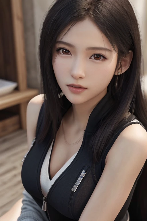 Girls hair bangs smart sleeveless shirt Black ((masterpiece)),(((highest quality)))