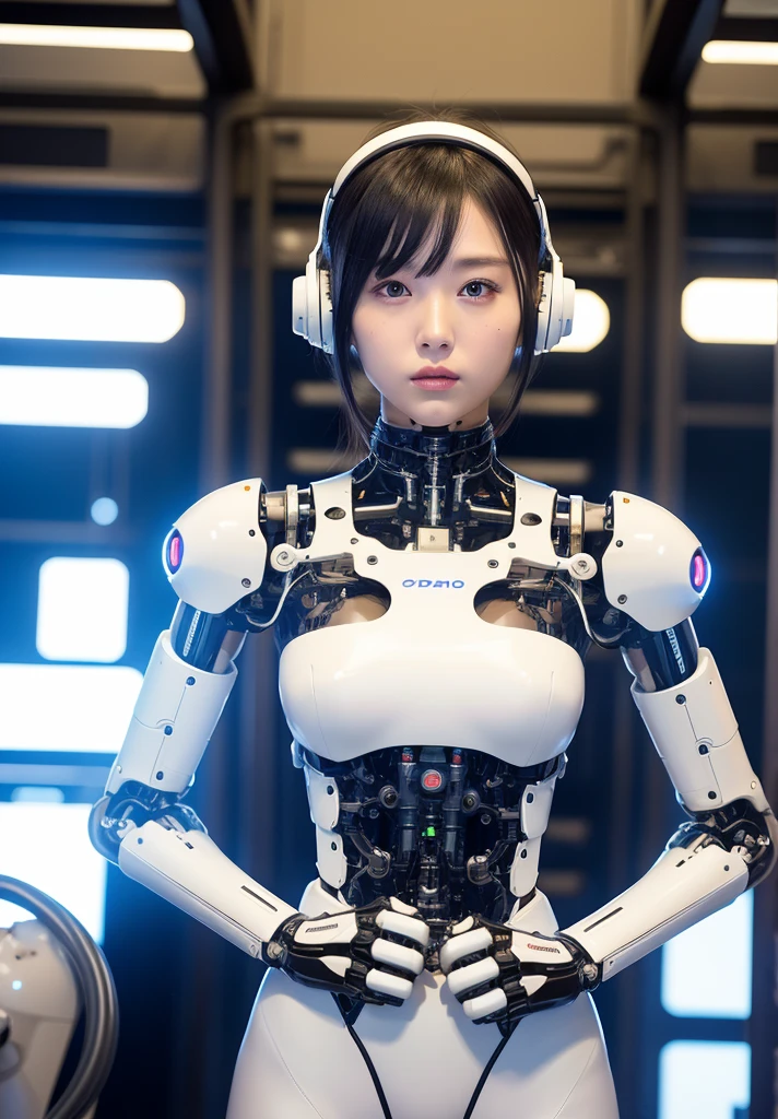 Red android, robot suit, digital gauge full of wires