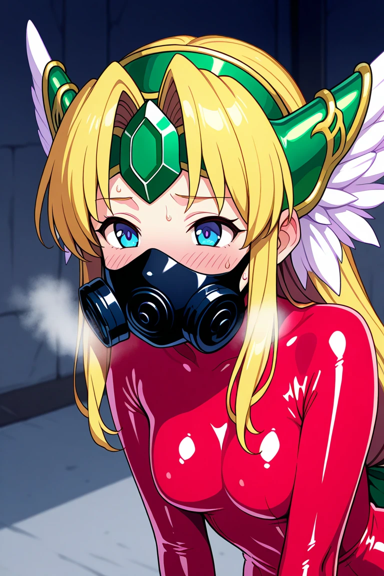 (anime、エロanime風),((fellatio, 1boy, 1girl, oral, pov)),(masterpiece、最high quality:1.4)、(beautiful、perfection、delicate、be familiar with、complicated、beautiful), mature woman、(High resolution、high quality:1.2)、(narrow eyes),cinematic lighting、Clearly shade、((twin tails、brown hair )、 Moena、1 girl、blush、Sweat、((Helmet))、((visor\(armor\):1.3))、heart color、topless、big breasts、elbow bag)、((dark cave、dark prison、dark prison、dark dungeon))