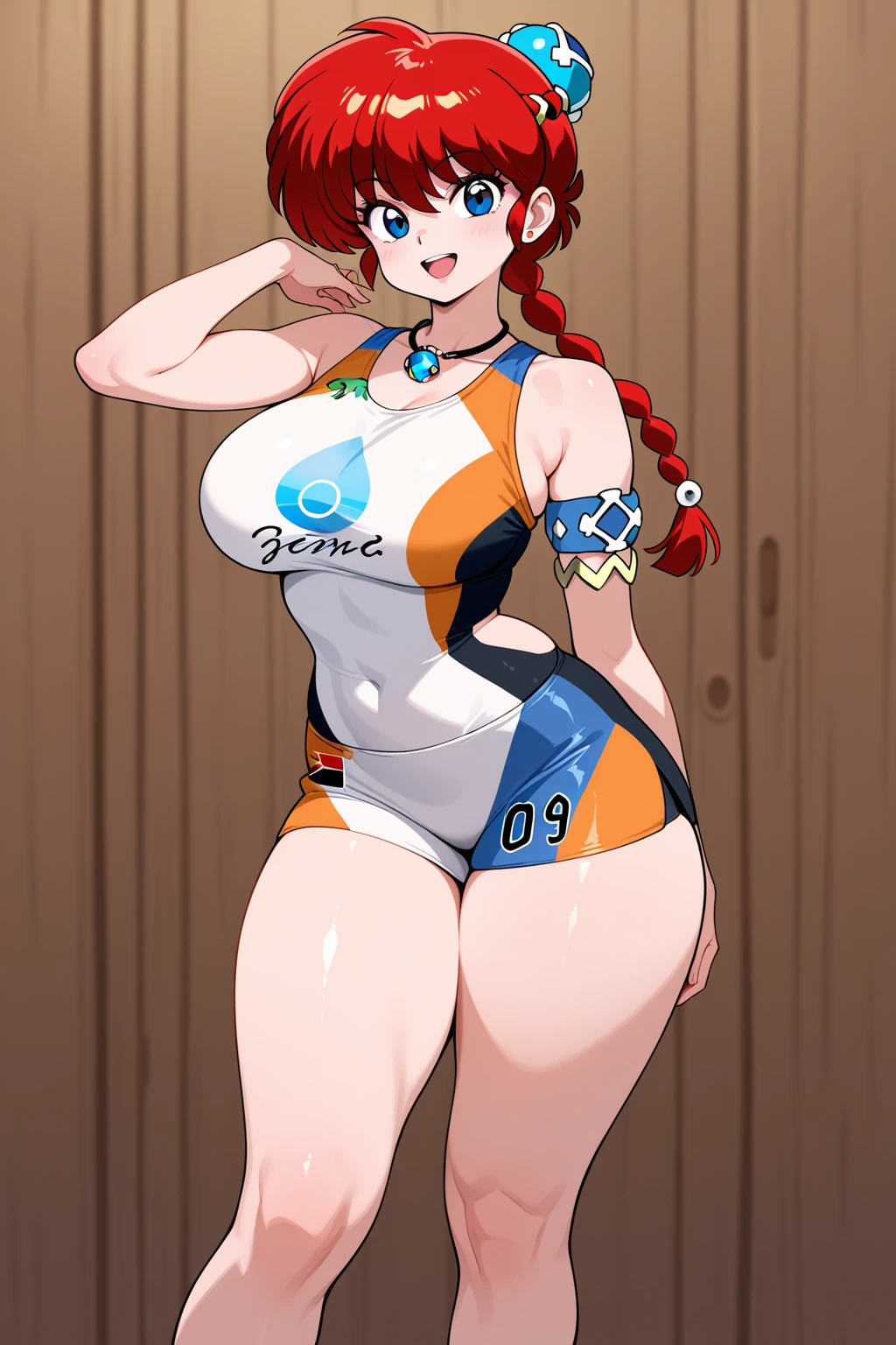 Gere uma imagem realista no estilo anime de Nami de One Piece. Capture your distinctive look with orange hair, uma camisa listrada azul e branca, and a joyful expression. Certifique-se de que a imagem reflete sua personalidade aventureira e confiante como retratada no anime., corpo inteiro, tiro largo , NSFW, Curvilinear athletic body, fundo da ilha,Bra top, saia, rosto detalhado, boca detalhado, nariz detalhado, olhos detalhado