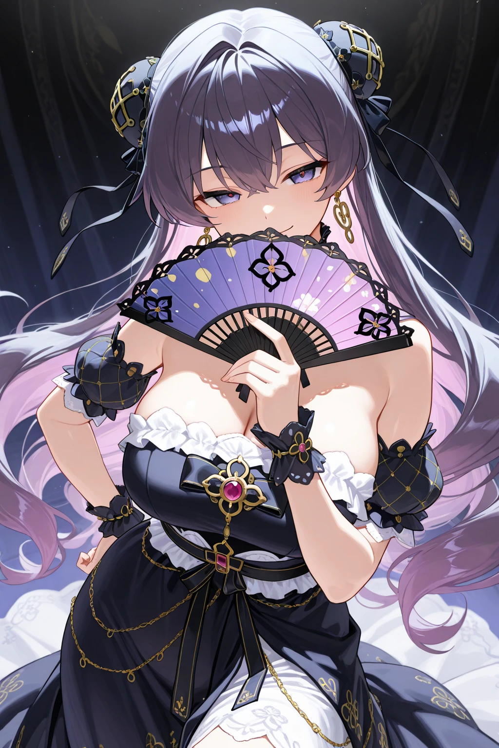 damaged underwear，Pierced underwear，huge breasts，Broken bra strap，seriously injured，Injuried，Battle damage，Expression of pain，weak，blush，Gasping lightly，collapse on bed